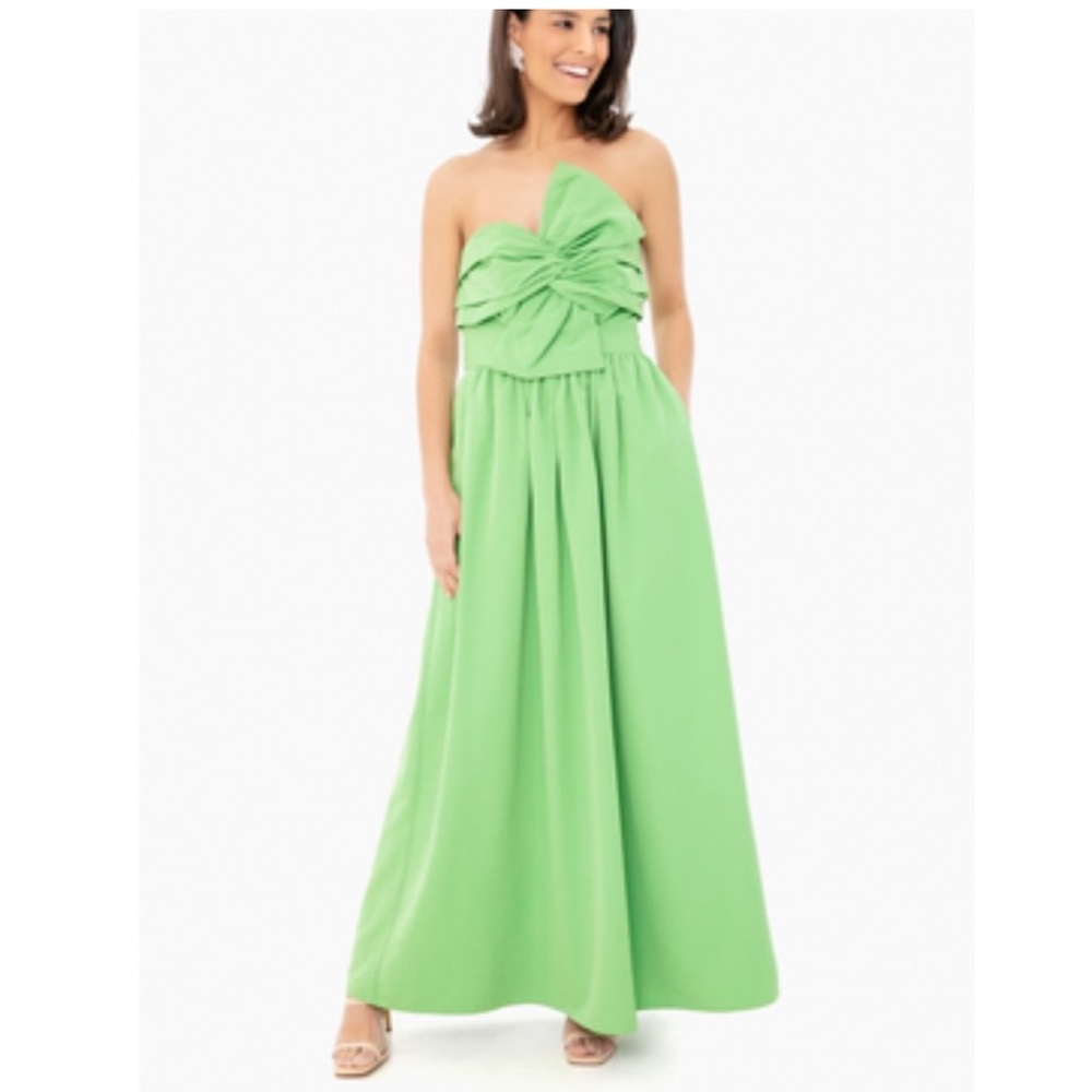 Tuckernuck Grass Green Bow Long Dress with Pockets, Size 12 (altered to size 14)